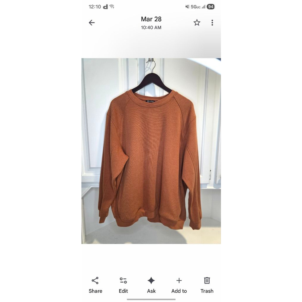 Pro Tour Thermal Crewneck Sweatshirt XL Rust Waffle Knit Pullover Golf - Picture 2 of 9